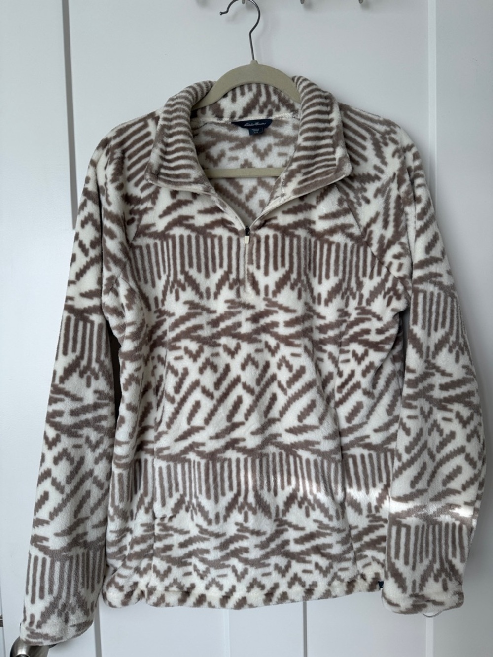 Edddie Bauer 3/4 Zip-Neck Cream & Taupe Patterned Fleece